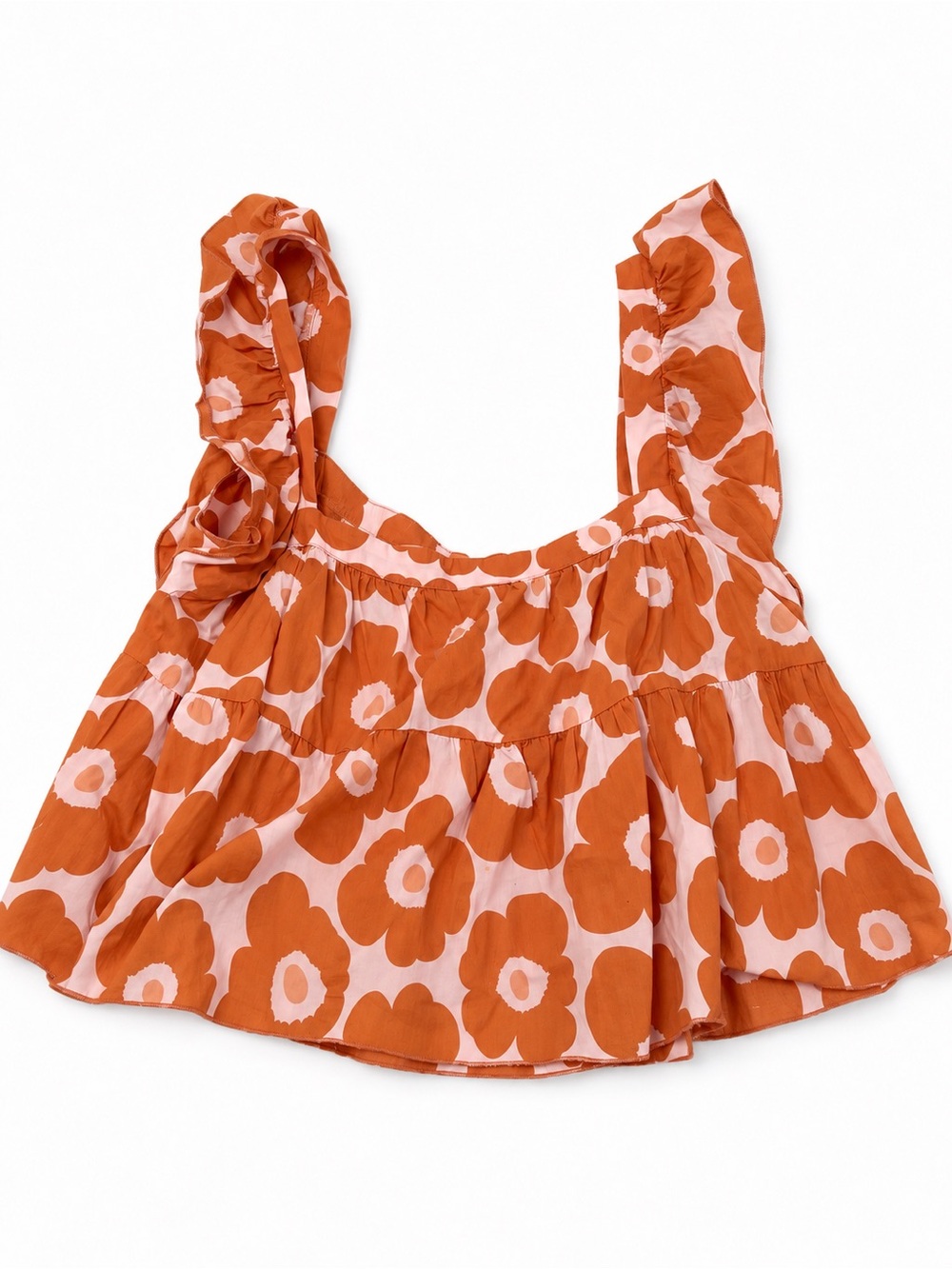 Vestique Pink Rust Floral Ruffle Babydoll Tank Top Size M 100% Cotton